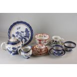 A collection of various tea ware to include Japanese, blue and white willow pattern, etc