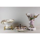 A Japanese Noritake porcelain bowl on stand, with gilt flower decoration and two side handles,