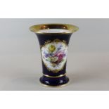 A late Meissen porcelain cylinder vase with flared gilt rim and hand painted summer flowers in