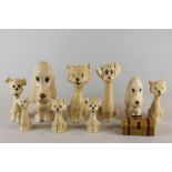 Sylvac, nine various seated dog and cat ornaments, tallest 17cm, and a Wade porcelain chest pin box