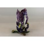 A continental majolica vase, modelled as a purple iris, 22cm