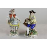 A Sitzendorf porcelain figure of a flower seller, and another Dresden figure of a lady holding