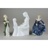 A Royal Doulton figure group, mother and daughter HN2841 in white glaze, and two ladies, Fragrance