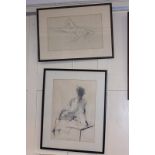 20th century, pencil study, reclining nude, initialled and dated 91, 23cm by 39cm, and another