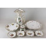 A 20th century German porcelain vase, 24cm, various small dishes and plates decorated with roses and