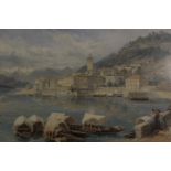 After Miles Birkett Foster, Art Union print, view across Italian lakes entitled Bellagio L Como,