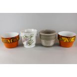 A pair of Poole Pottery orange glazed jardinieres, 11cm; a Poole Pottery stoneware jardiniere and