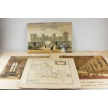 Three views of Windsor Castle, including St George's Hall, library and the castle and a map of