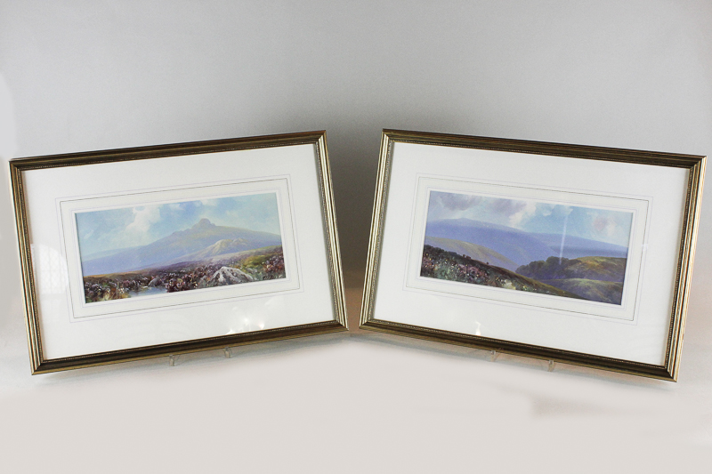H W (Herbie) Hicks, Scottish landscapes with mountains and cattle, watercolours, a pair, 13.5cm by
