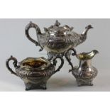 A Scottish William IV three-piece silver tea set, maker J McKay Edinburgh 1836, comprising teapot,