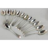 Twelve various George III silver Old English pattern dessert spoons, various dates and makers (