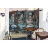 A four panel leather covered draught screen painted with four months of the year by a Napoleonic