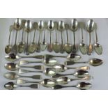 Twenty eight early 19th century and later silver fiddle pattern teaspoons, various dates and