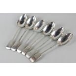 Six early 19th century silver fiddle pattern tablespoons, various dates and makers (four