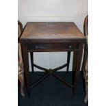 An Edwardian rosewood and marquetry envelope top card table, with one drawer on square legs, 56cm (