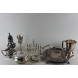 Various plated items to include two toast racks, twelve glass and plated coasters, mug and other