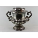 A 19th century campana shaped plated wine cooler with liner, having two scroll side handles and