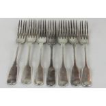 Seven George V silver fiddle pattern table forks, (five 1829, two 1828), various makers, 15.5oz