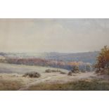 Victorian School, moorland landscape with woodland copse, indistinctly signed, 26cm by 53cm