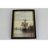 F J Aldridge (1850-1933), sailing ships at moorings, inscribed South, watercolour, signed, 15cm by