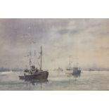 Alec Butson, 20th century, fishing boats in harbour, signed, 33cm by 50cm, and another of farm