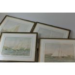 Four prints of sailing yachts after Henry Shields, all approximately 20cm by 28cm