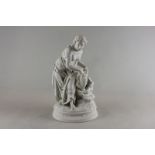 A Victorian white parian ornament,, 'Rebecca at the Well', on oval base, 33cm high