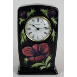 Moorcroft, an anemone decorated mantel clock with quartz movement, WM monogram and impressed