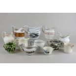 A collection of 18th century and later porcelain cream jugs in various styles