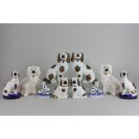 Five pairs of Staffordshire Spaniel and Dalmatian ornaments, tallest 16cm high