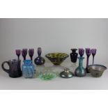 A collection of studio glass including a Phoenician vase, a Robert Marshall bowl, other lustre