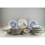 A collection of Victorian and later china plates in various decoration and an oval shaped pedestal