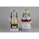 Two Dresden porcelain Toby jugs of a gentleman and a lady cook, both with crowned N mark to base,