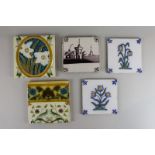 Two Minton ceramic wall tiles of daffodils, 15cm, and three other tiles