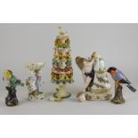 Two Meissen models of birds, a 19th century Meissen figural salt and a Meissen figure of Cupid