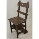 A pair of late Victorian oak library chair/steps (NC)