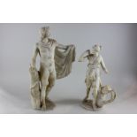 Two classical marble figures of Athena and another naked figure, both damaged, tallest 51cm, (NC)
