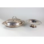 A silver plated oval entree dish with liner and a silver plated fruit bowl