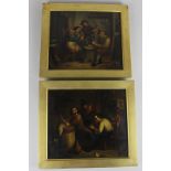 Continental School, a pair of interior tavern scenes of three characters playing cards, the other of