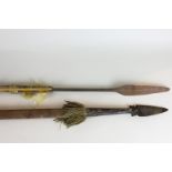 Two metal spears with wooden shafts, possibly African longest 130cm (NC)