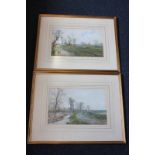 Arthur Willett (1868-1951), landscapes with country lanes and fox hounds, two watercolours,