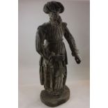 A 16th century carved plain wood figure of Melchior from a Spanish Nativity scene 155cm high (NC)