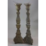 A pair of 17th century style gilt wood pricket candlesticks 93cm high (NC)