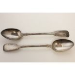 A pair of William IV silver fiddle pattern serving spoons, maker Jonathan Hayne, London 1832,