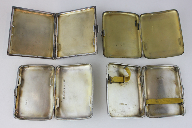 A George V silver cigarette case, Mappin and Webb 1915 Birmingham, together with three other - Image 2 of 2