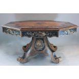 A good mid 19th century walnut and marquetry centre table, the octagonal moulded edge top