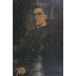 19th century Italian School portrait of a priest seated, three quarter length, oil on canvas, (