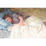 A M Silin (Russian 1916-1993), a woman sleeping, oil on board, signed, 26cm by 42cm