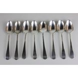 A set of eight George III silver Old English pattern dessert spoons, London 1804, 7.5oz