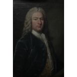 Circle of Nicolas de Largilliere portrait of a gentleman, bust length, wearing a full wig and blue